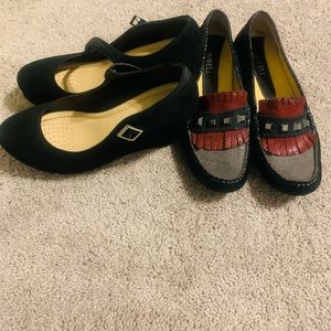 Ladies Black Platform & Red & Gray Flats both in Excellent Condition.